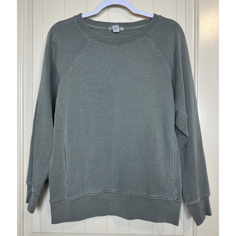 Forever 21 Women's Sweatshirt Green terry pockets vintage look sz S comfort cozy